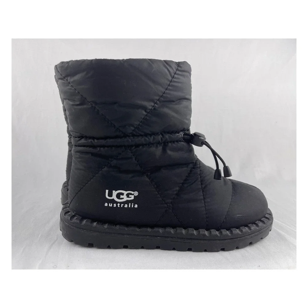UGG Australia Quilted Puffer Snow Boots Womens 39 Black Drawstring Winter Nylon